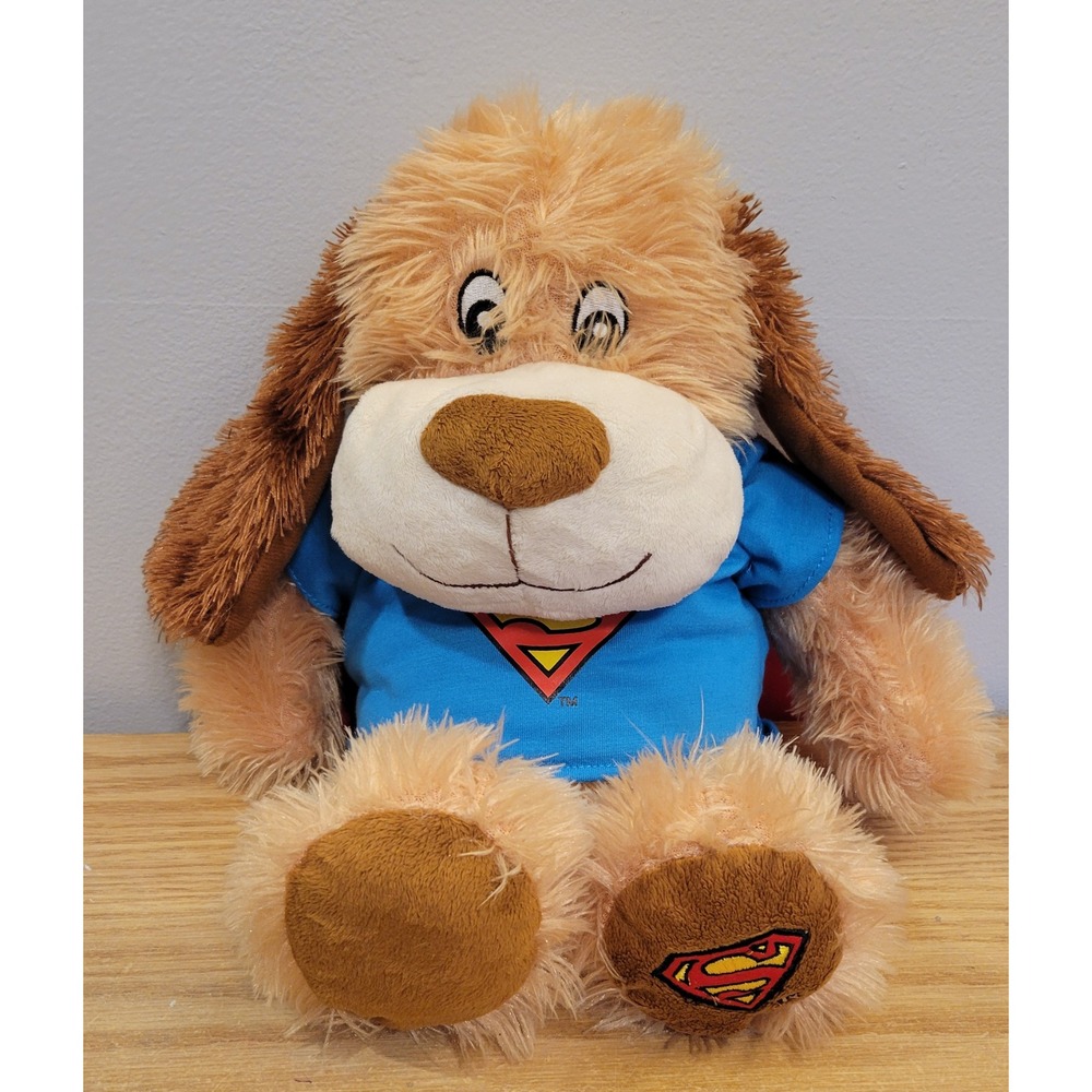 Gund DC Comics Superman Griffin Dog Plush 16" Brown Tan Blue Shirt Red Cape 2013